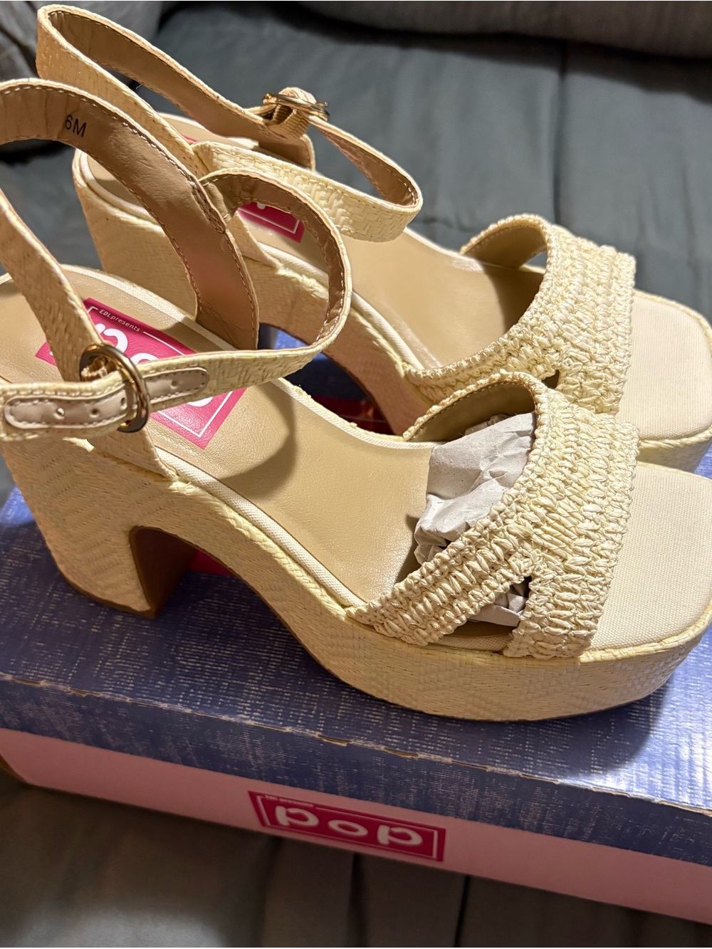Women’s Cream Braided Platform Sandals with Ankle Strap